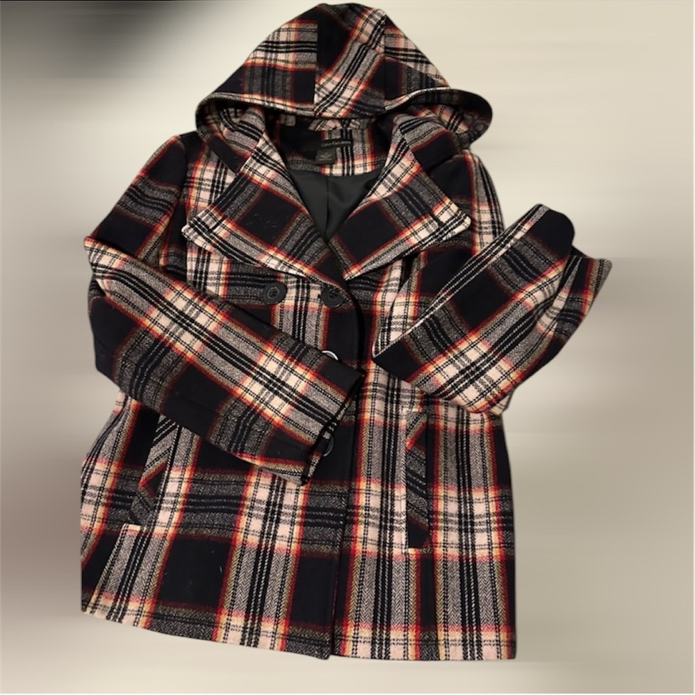 Calvin Klein Plaid Pea Coat Size 12 - Picture 3 of 5